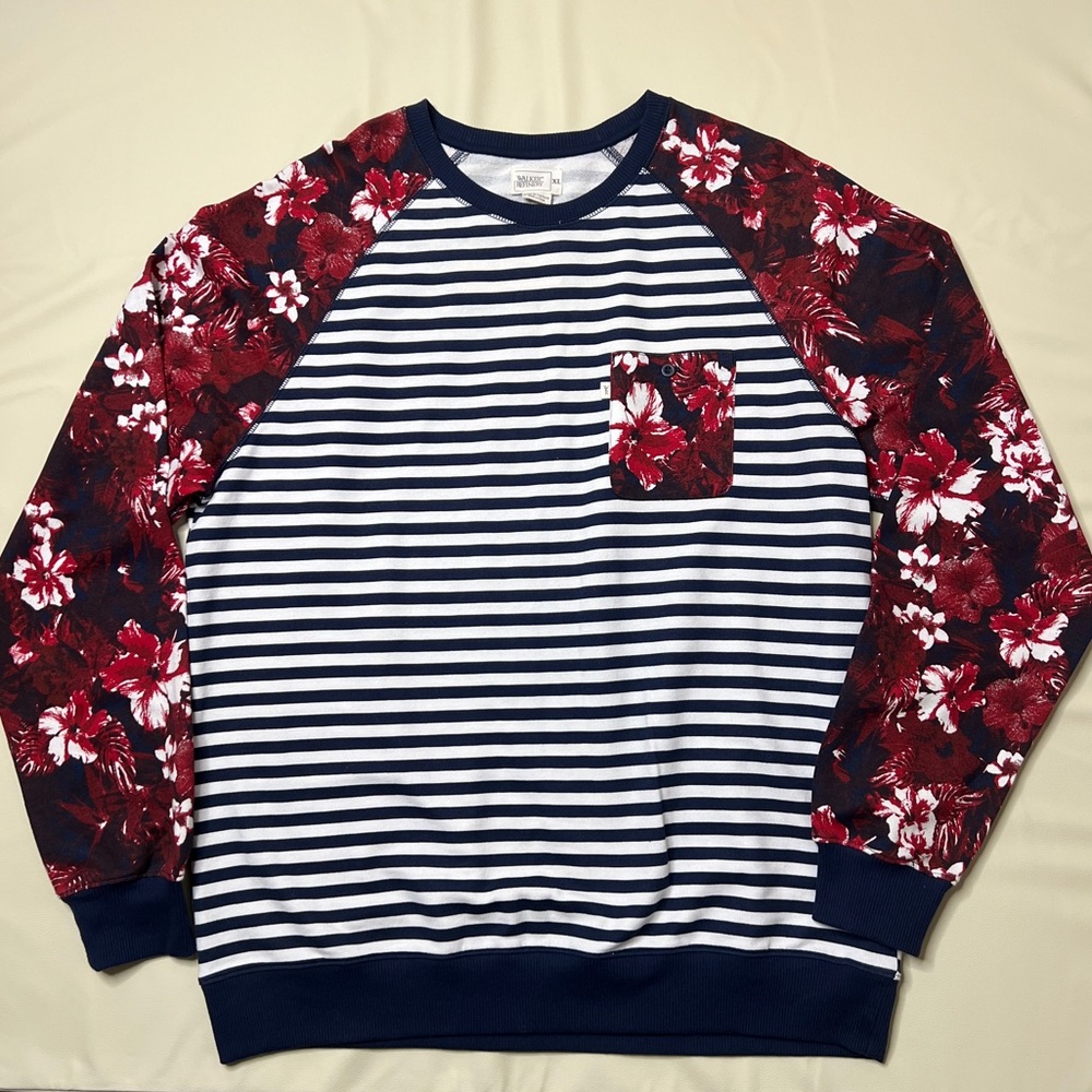 Walker Refinery Mixed Prints Striped Floral Raglan‎ Sleeve Sweatshirt Nautical